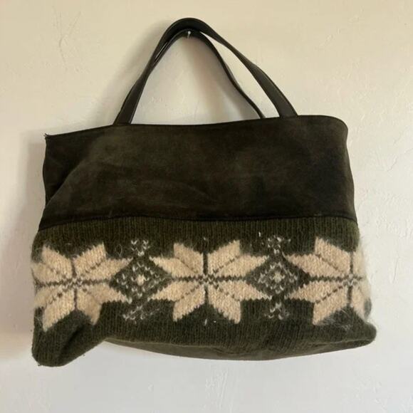 RARE Vintage‎ Saks Fifth Avenue Italy Suede Leather Wool Green Apres Ski Resort - Picture 3 of 16